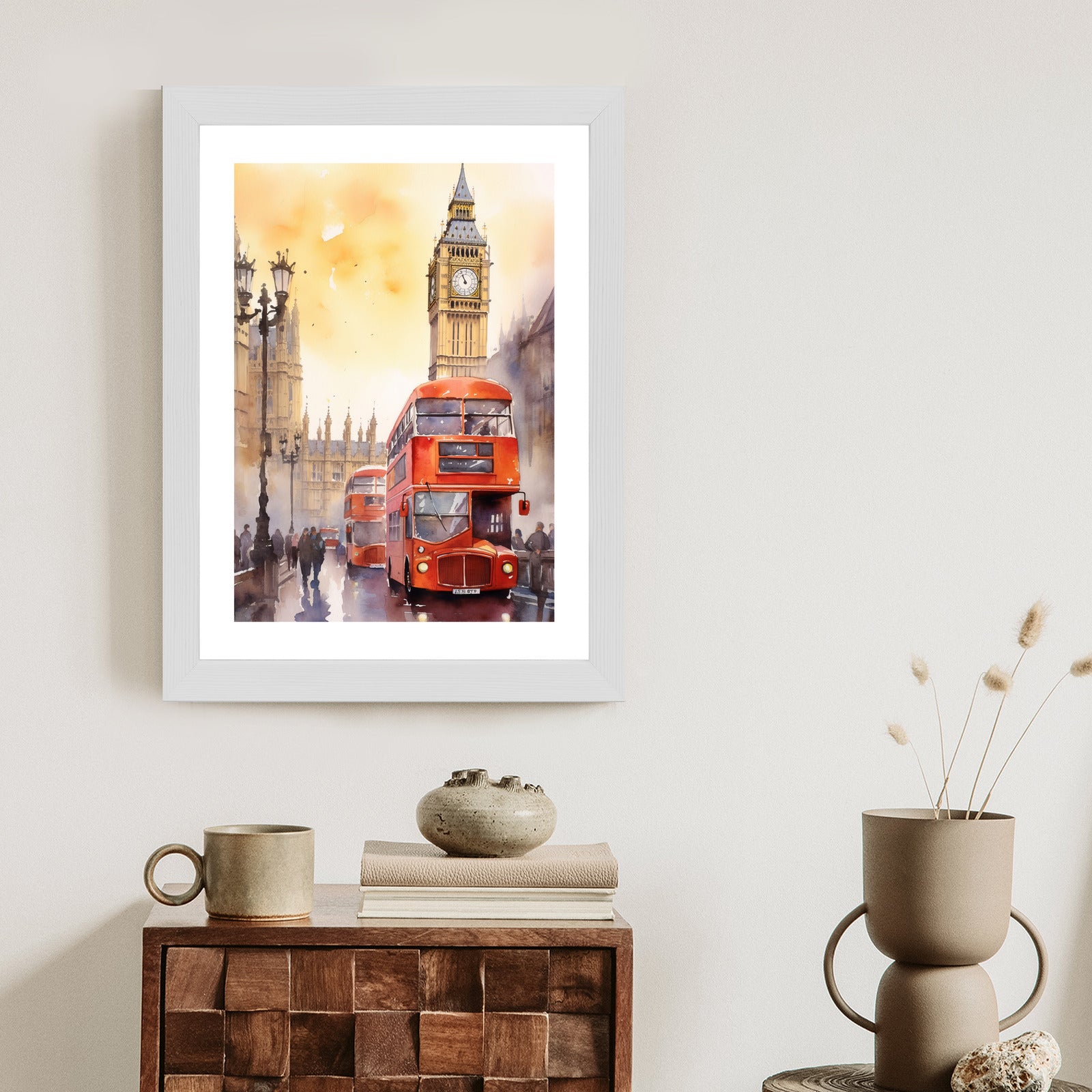 Plakat Autobus I Big Ben W Akwarelowym Londynie Rama Aluminiowa Kolor Czarny