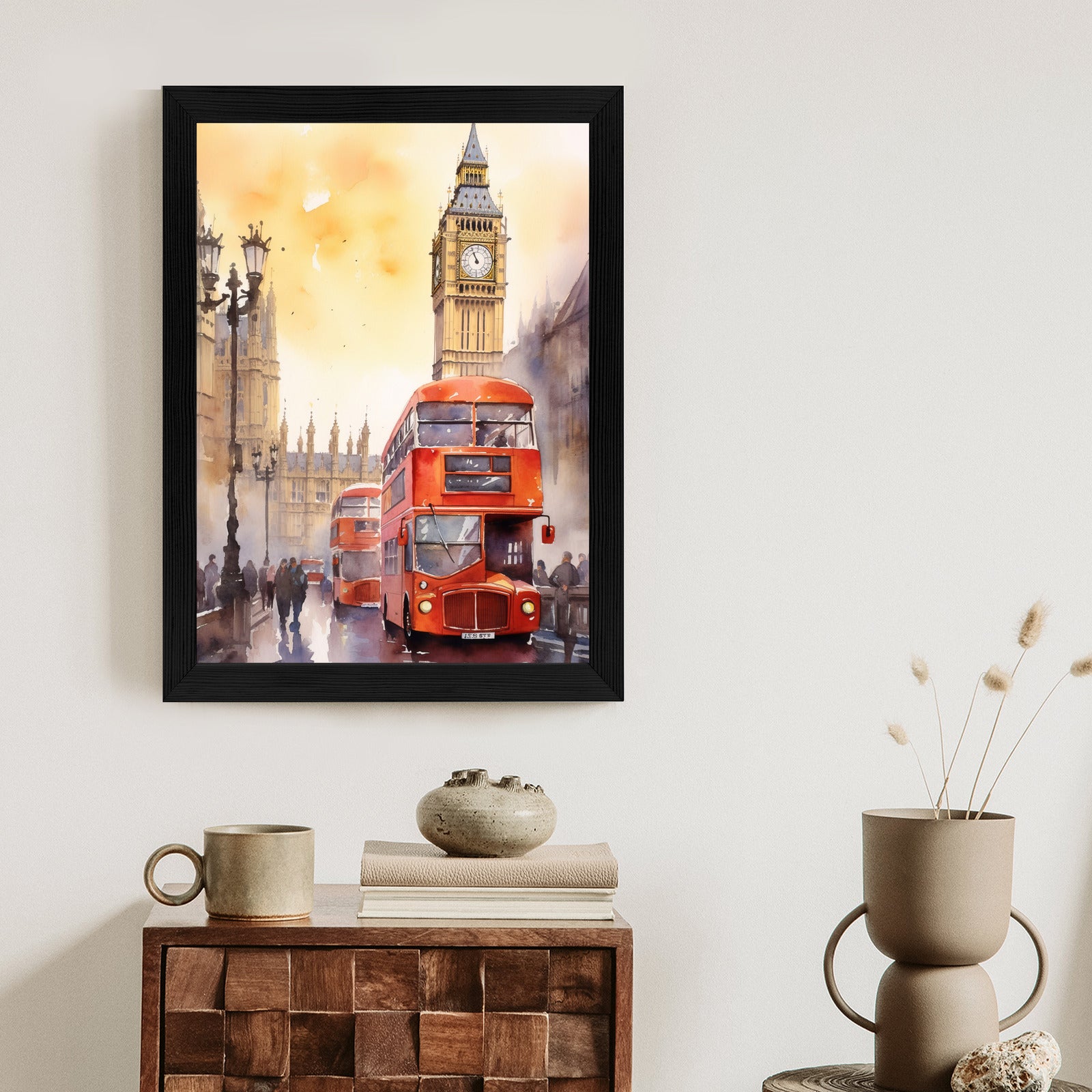 Plakat Autobus I Big Ben W Akwarelowym Londynie Rama Aluminiowa Kolor Czarny