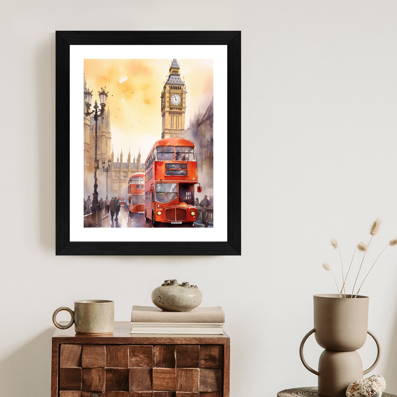 Plakat Autobus I Big Ben W Akwarelowym Londynie Rama Aluminiowa Kolor Czarny