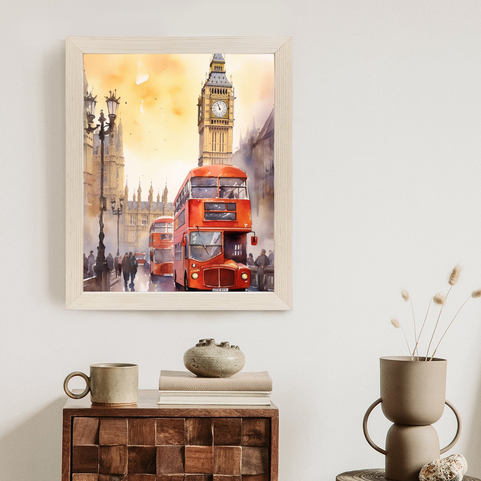 Plakat Autobus I Big Ben W Akwarelowym Londynie Rama Aluminiowa Kolor Czarny