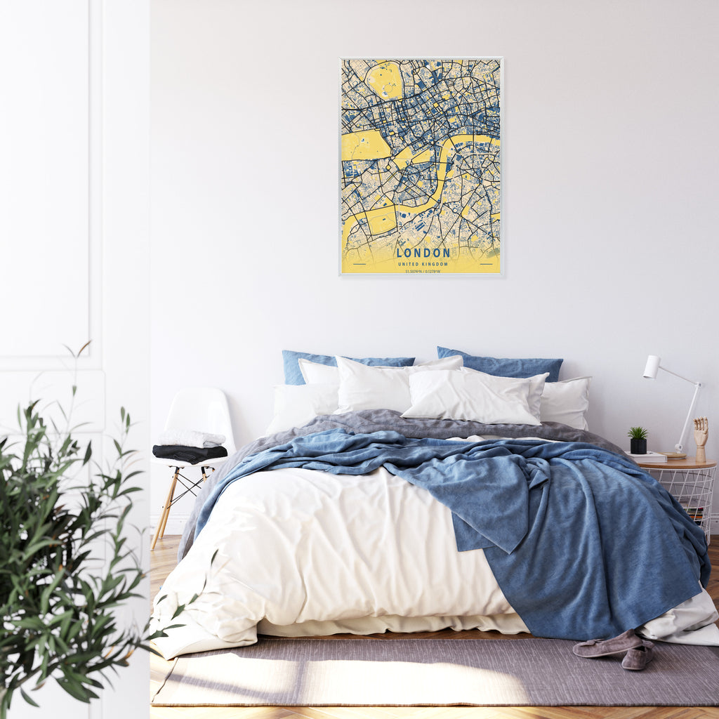 Plakat Londyn Żółta Mapa Miasta Rama Aluminiowa Kolor Czarny