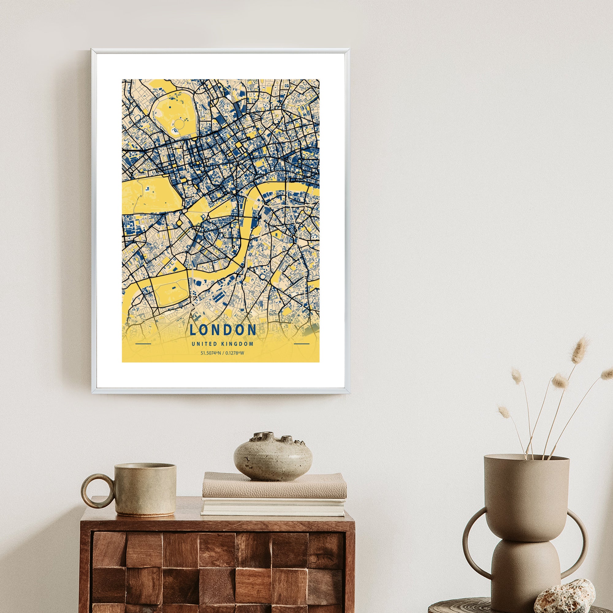 Plakat Londyn Żółta Mapa Miasta Rama Aluminiowa Kolor Czarny