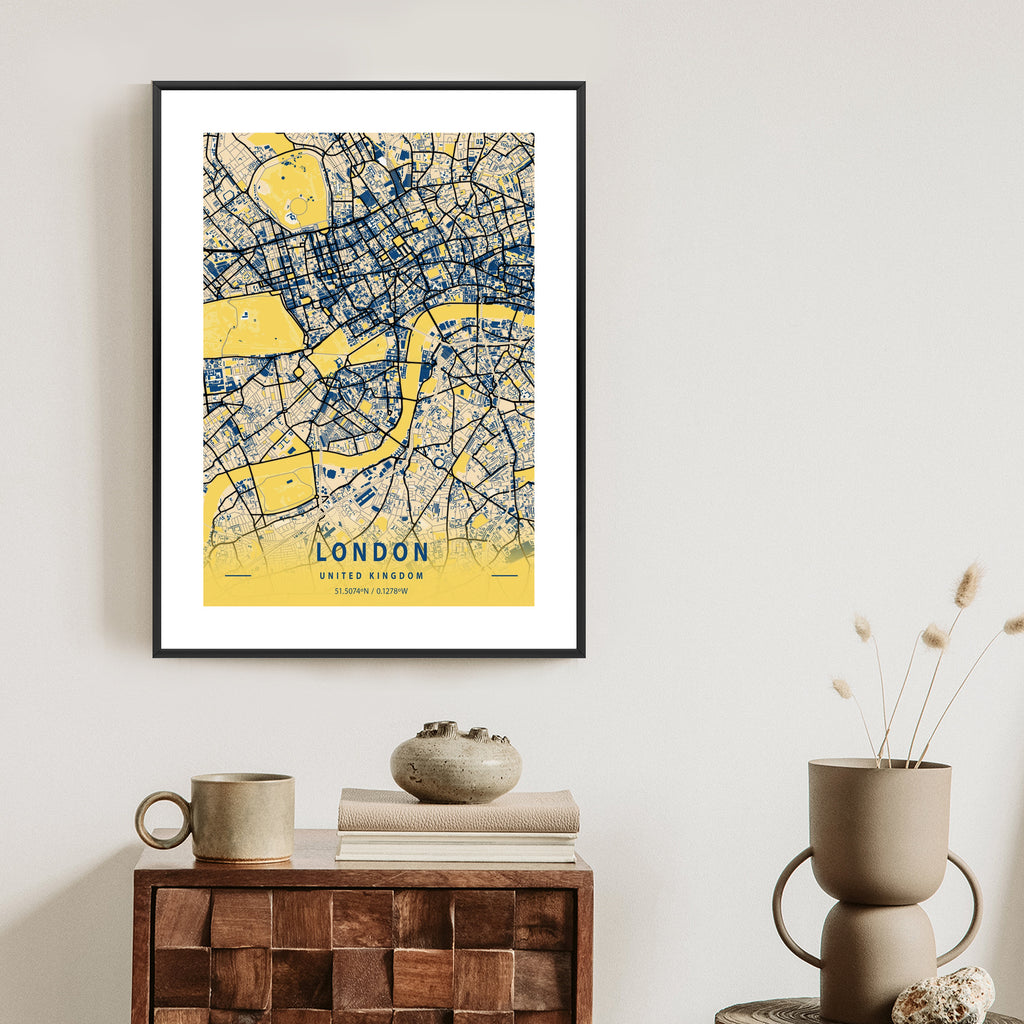 Plakat Londyn Żółta Mapa Miasta Rama Aluminiowa Kolor Czarny