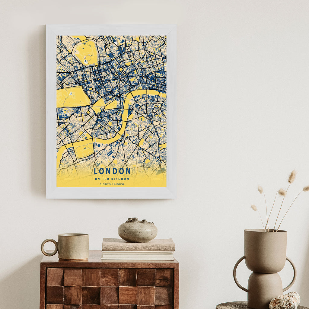 Plakat Londyn Żółta Mapa Miasta Rama Aluminiowa Kolor Czarny