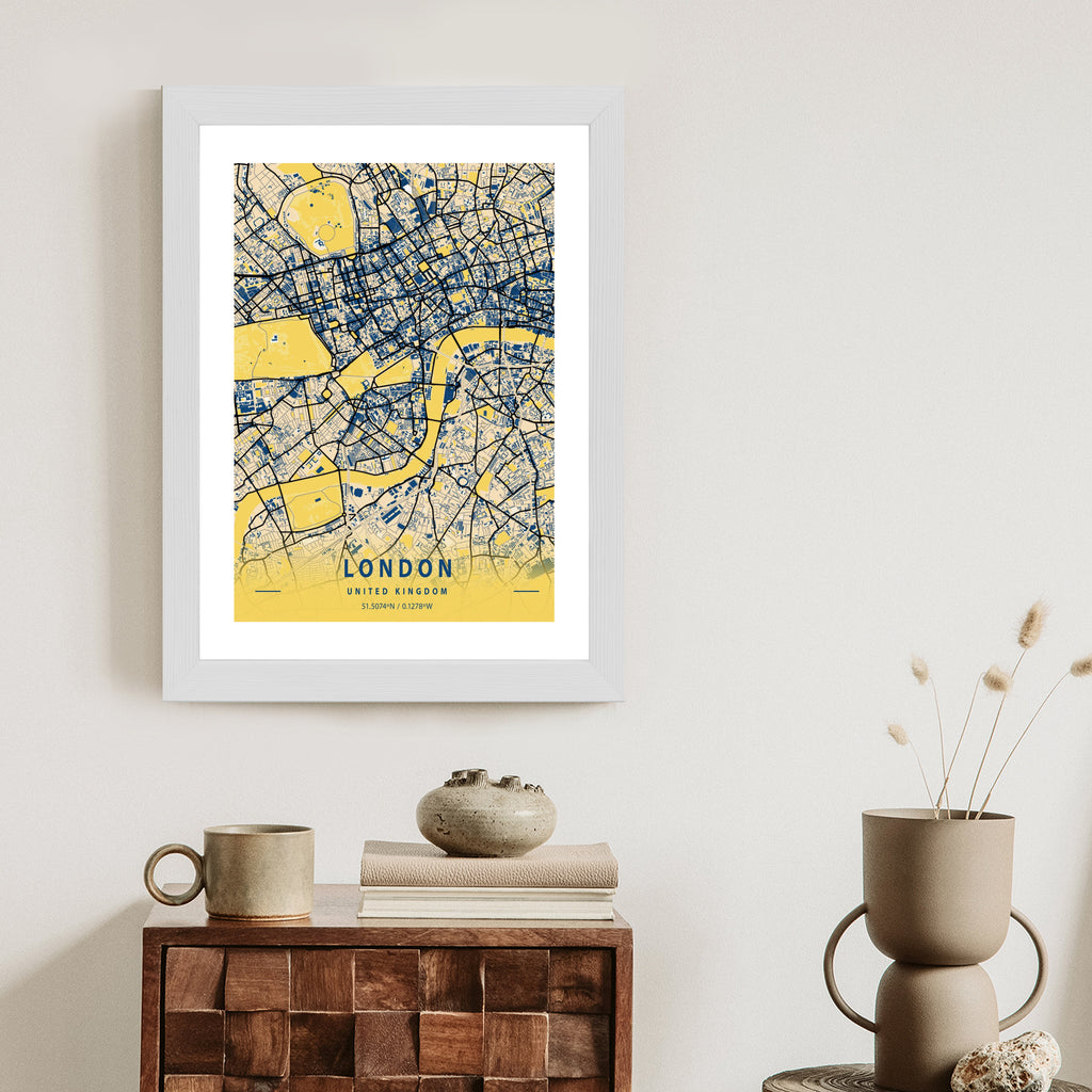 Plakat Londyn Żółta Mapa Miasta Rama Aluminiowa Kolor Czarny