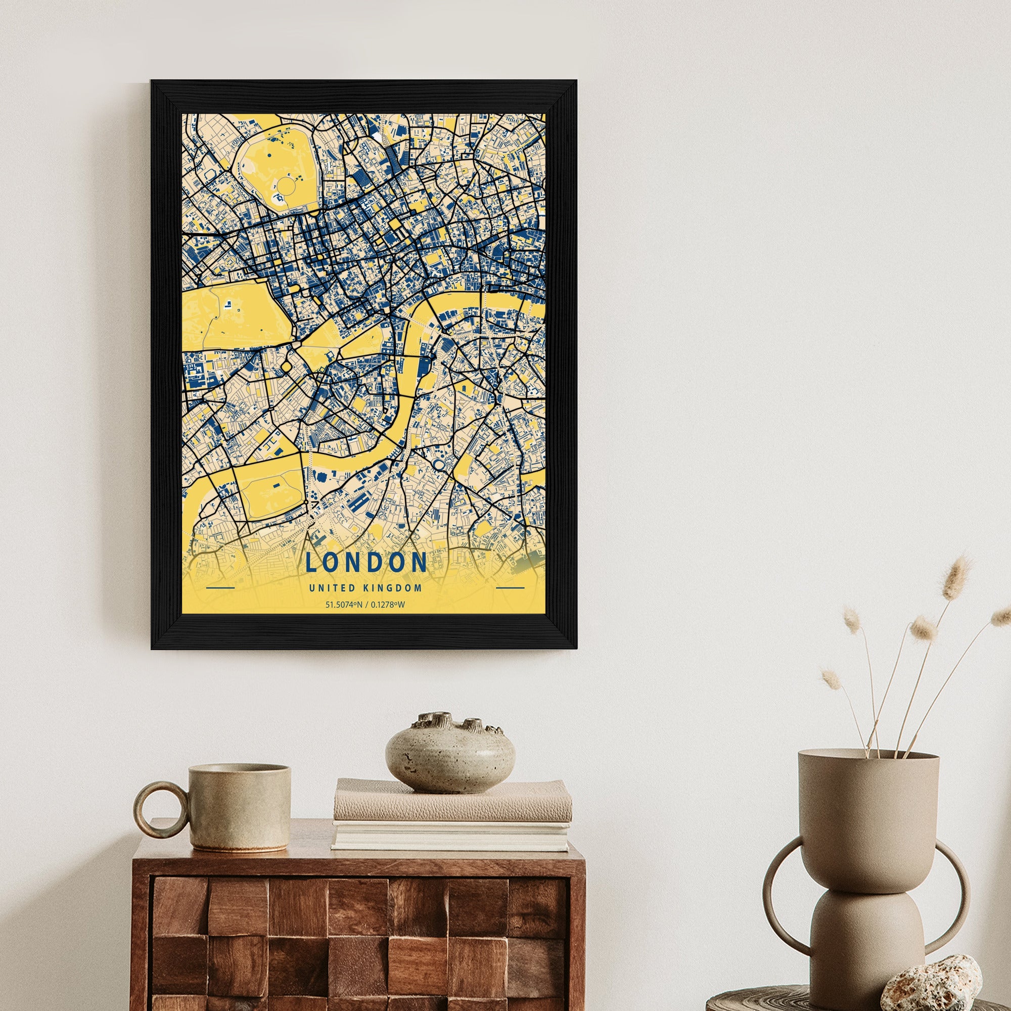 Plakat Londyn Żółta Mapa Miasta Rama Aluminiowa Kolor Czarny