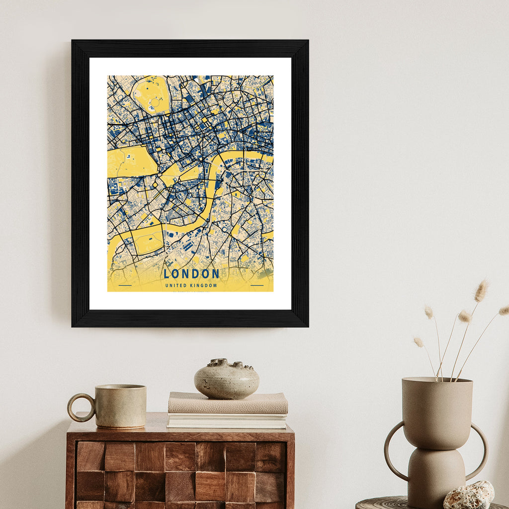 Plakat Londyn Żółta Mapa Miasta Rama Aluminiowa Kolor Czarny