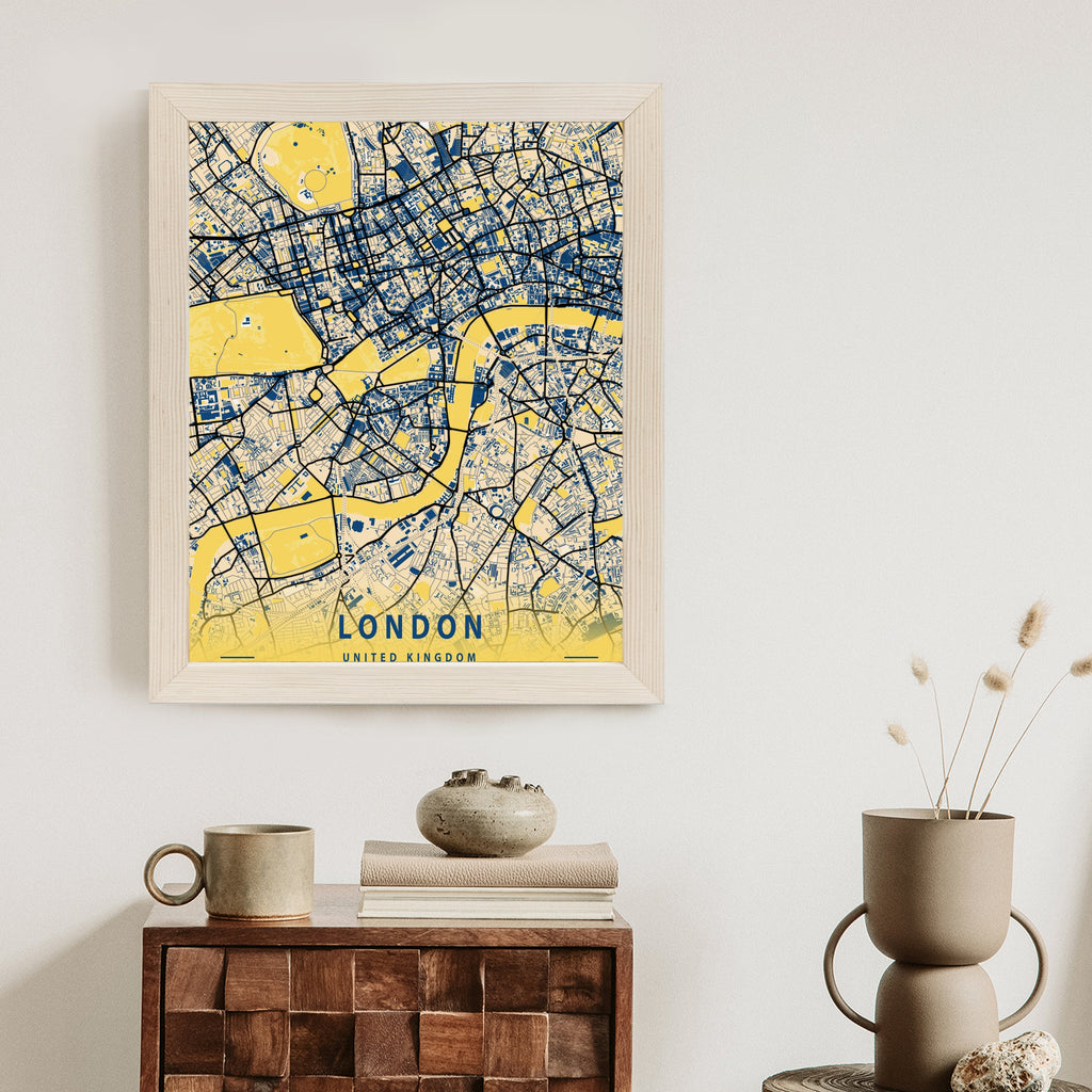 Plakat Londyn Żółta Mapa Miasta Rama Aluminiowa Kolor Czarny