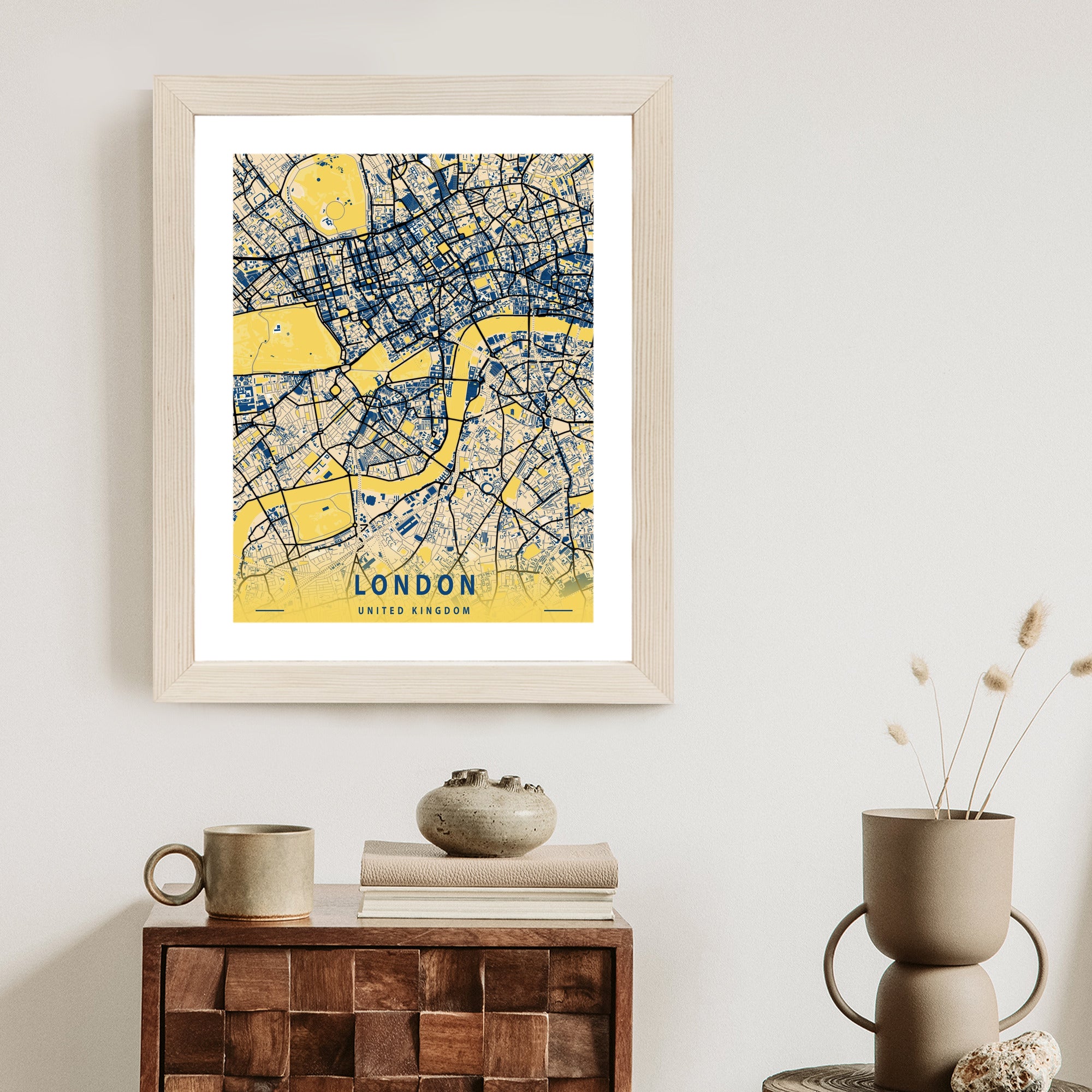 Plakat Londyn Żółta Mapa Miasta Rama Aluminiowa Kolor Czarny