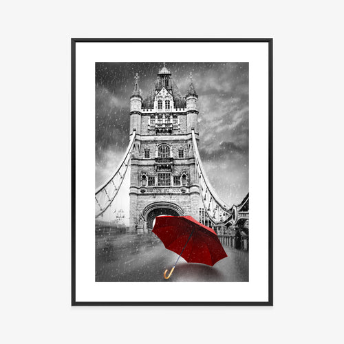 Plakat Czerwony Parasol Na Czarno Białym Tle Z Tower Bridge Rama Aluminiowa Kolor Czarny