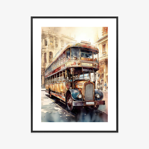 Plakat Londyński Autobus W Stylu Vintage Akwarela Rama Aluminiowa Kolor Czarny