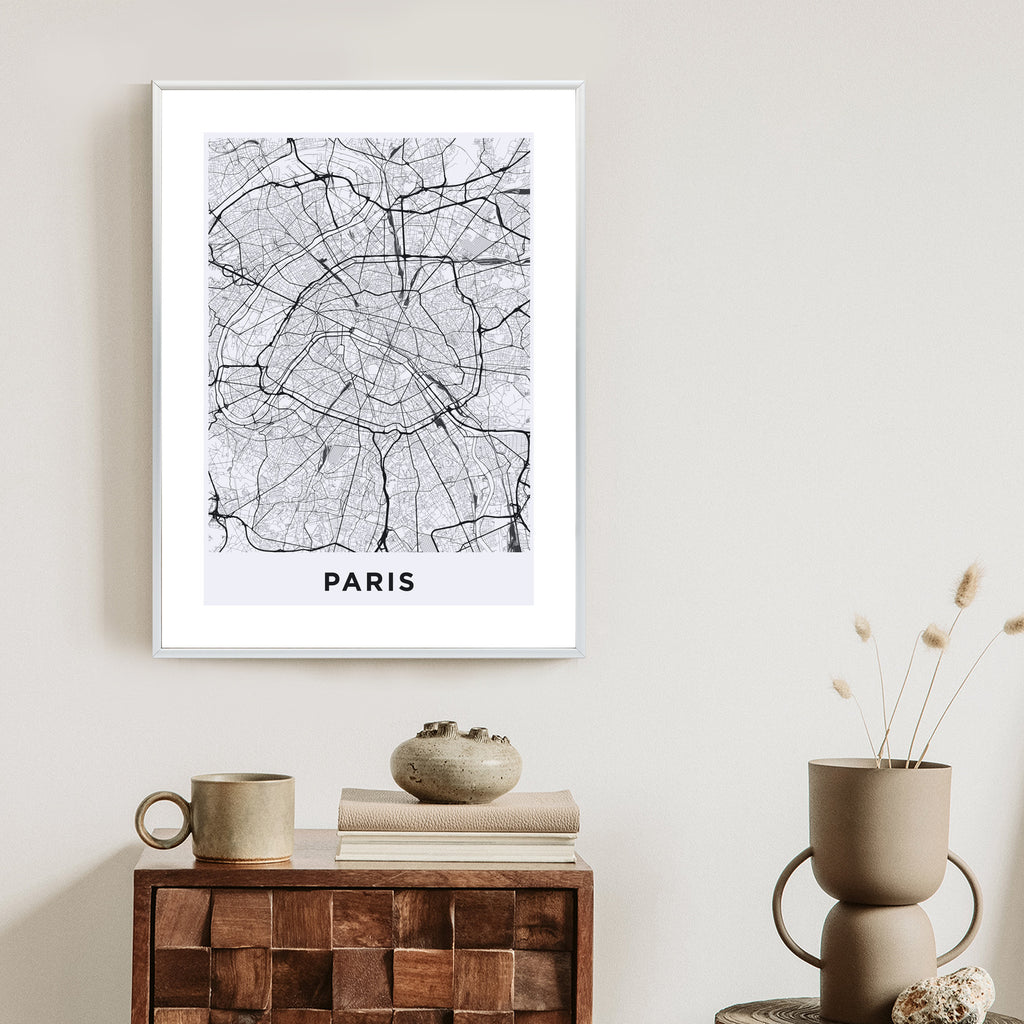 Plakat Ulice Paryża Z Lotu Ptaka - Plan Rama Aluminiowa Kolor Czarny