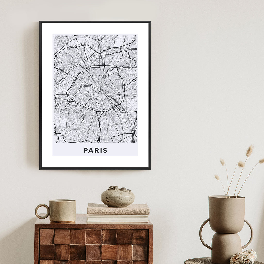 Plakat Ulice Paryża Z Lotu Ptaka - Plan Rama Aluminiowa Kolor Czarny