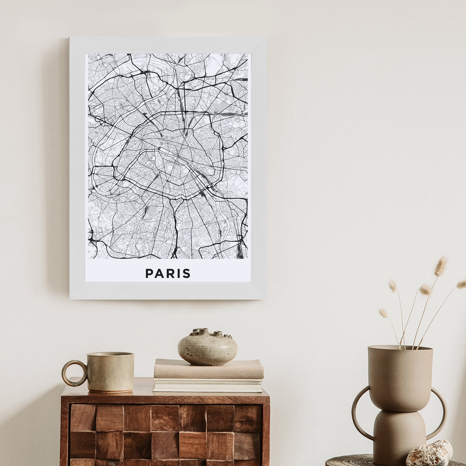 Plakat Ulice Paryża Z Lotu Ptaka - Plan Rama Aluminiowa Kolor Czarny