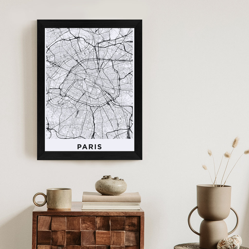Plakat Ulice Paryża Z Lotu Ptaka - Plan Rama Aluminiowa Kolor Czarny