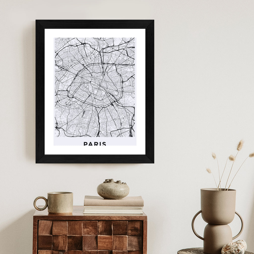Plakat Ulice Paryża Z Lotu Ptaka - Plan Rama Aluminiowa Kolor Czarny
