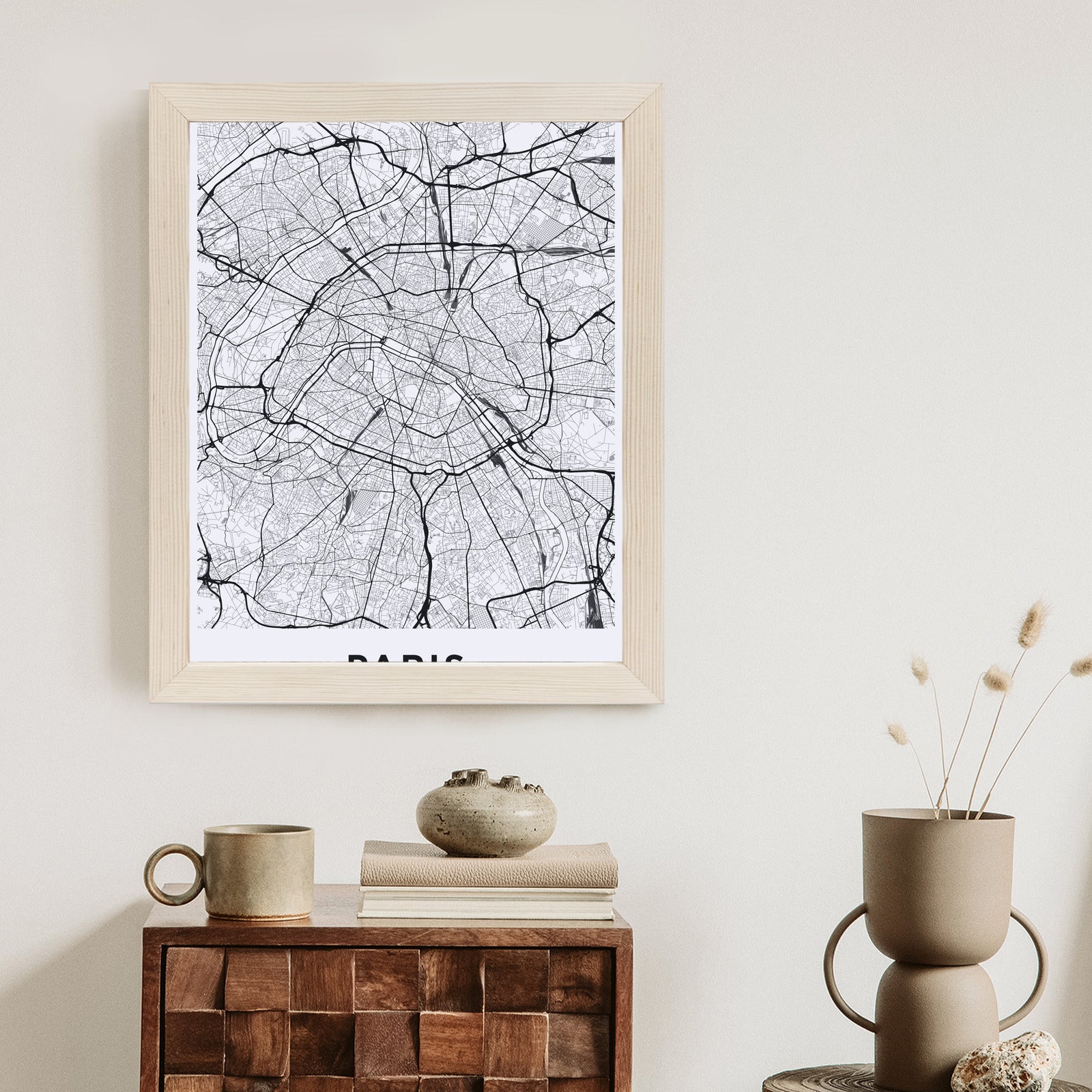 Plakat Ulice Paryża Z Lotu Ptaka - Plan Rama Aluminiowa Kolor Czarny