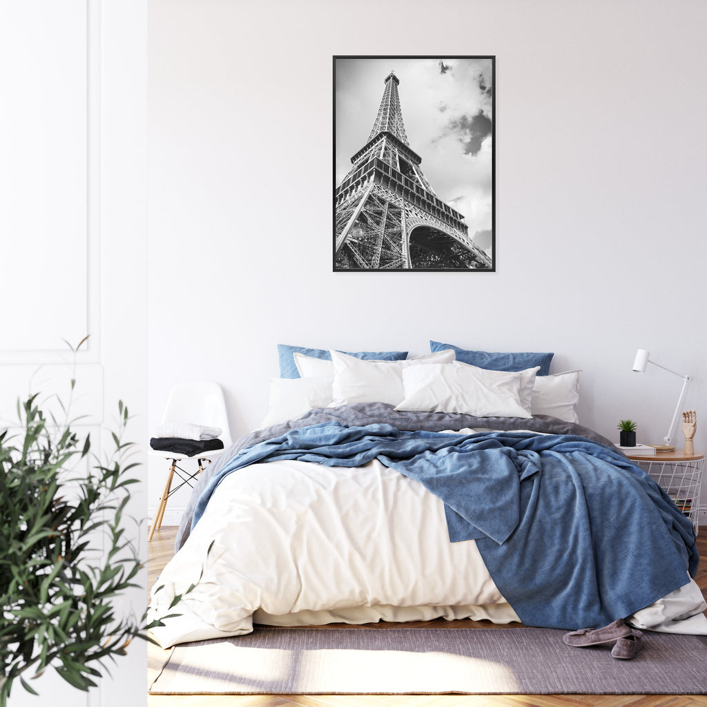 Plakat Wieża Eiffla Na Czarno-Białej Fotografii Rama Aluminiowa Kolor Czarny