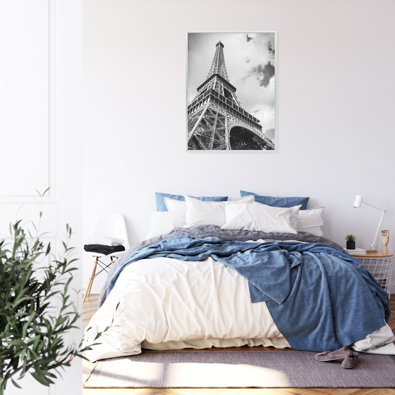 Plakat Wieża Eiffla Na Czarno-Białej Fotografii Rama Aluminiowa Kolor Czarny