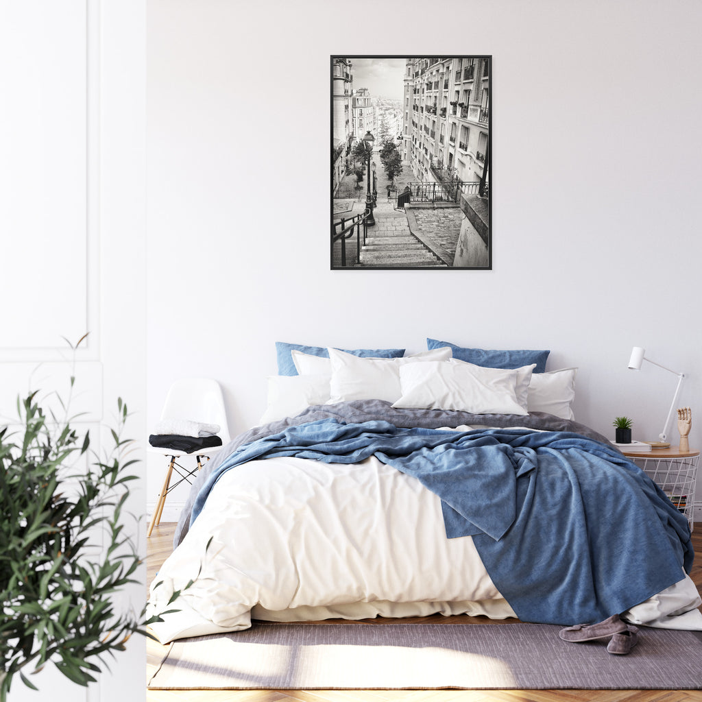 Plakat Niesamowite Ulice Paryża - Fotografia Czarno-Biała Rama Aluminiowa Kolor Czarny