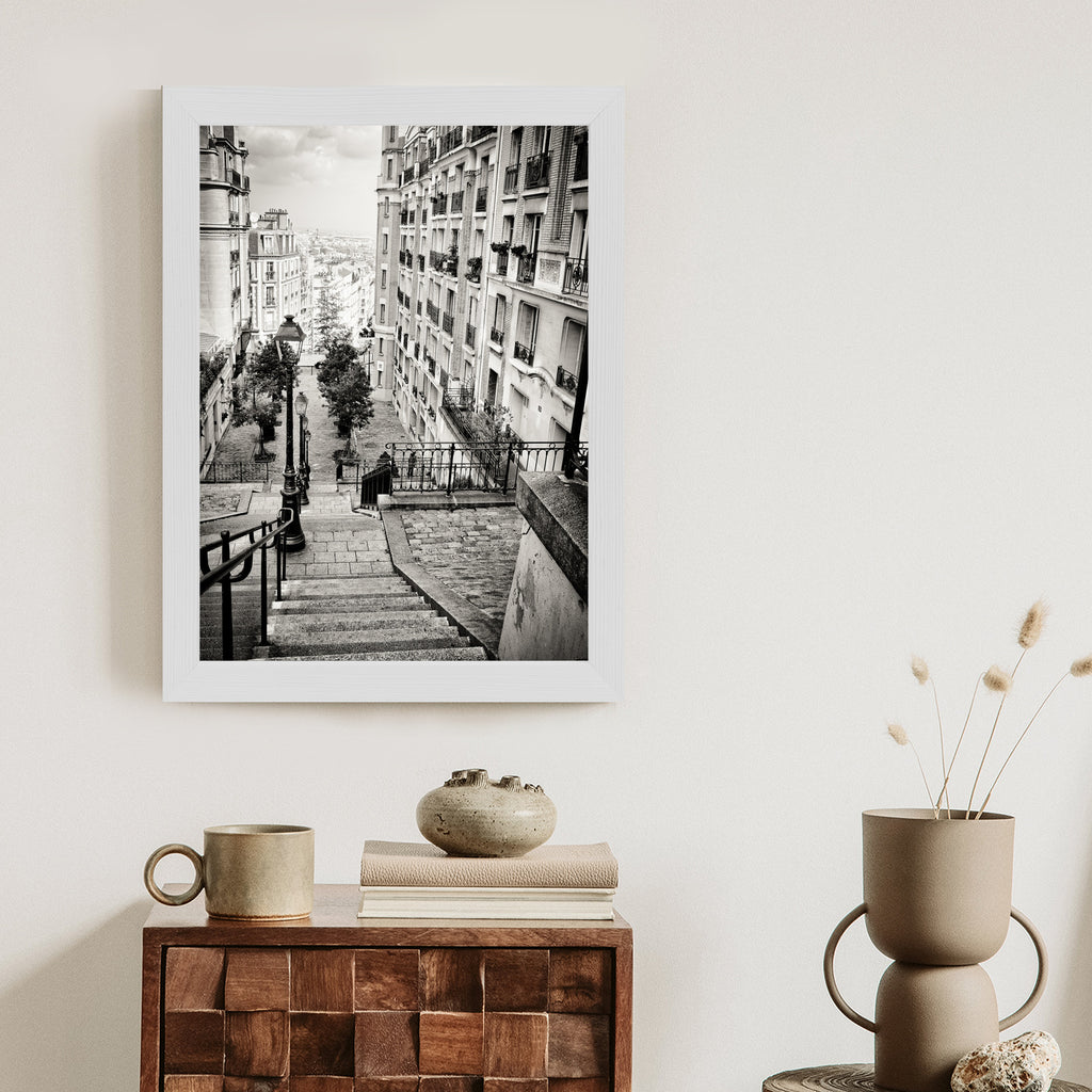 Plakat Niesamowite Ulice Paryża - Fotografia Czarno-Biała Rama Aluminiowa Kolor Czarny