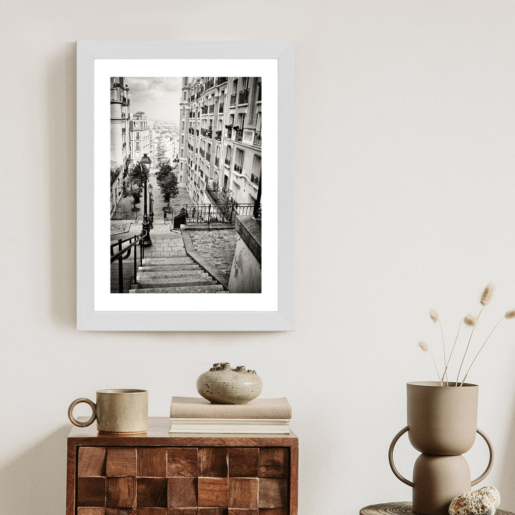 Plakat Niesamowite Ulice Paryża - Fotografia Czarno-Biała Rama Aluminiowa Kolor Czarny