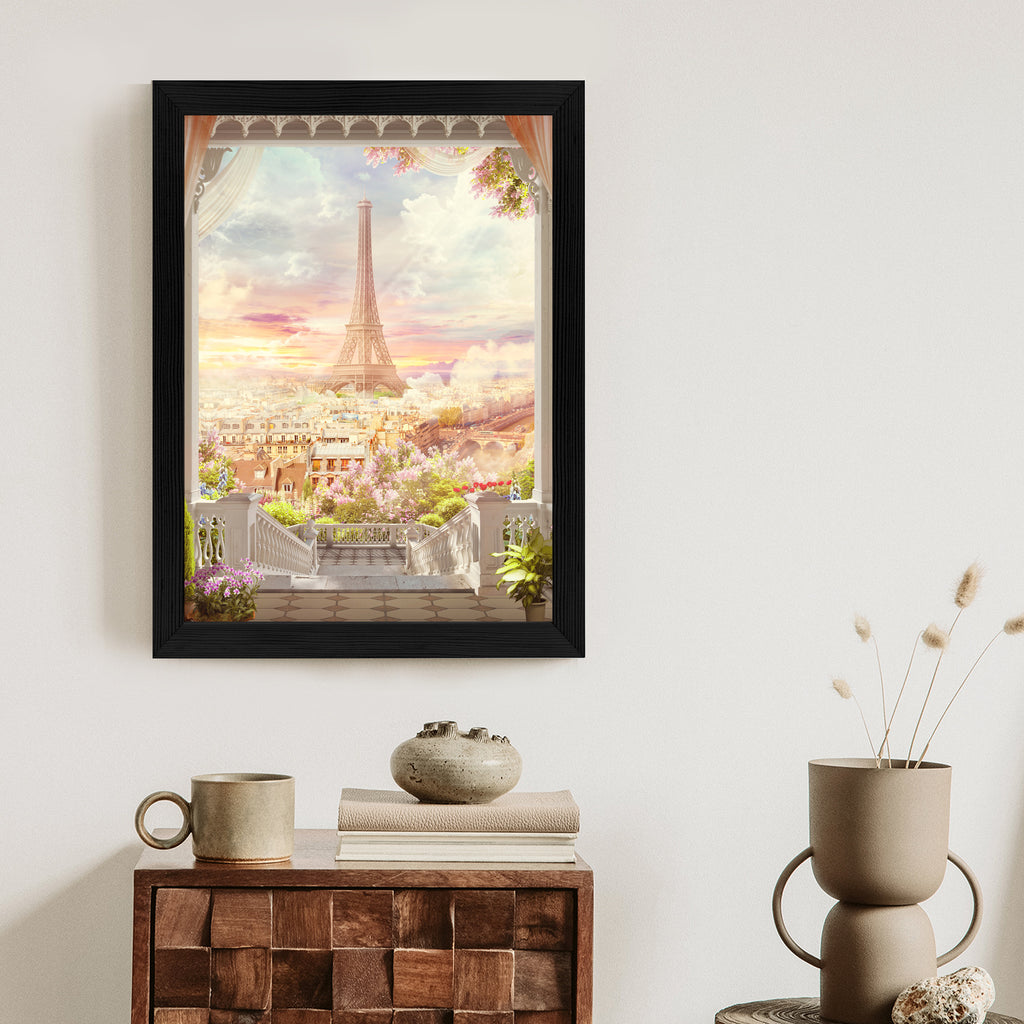 Plakat Widok Z Tarasu Na Malowniczy Paryż Rama Aluminiowa Kolor Czarny