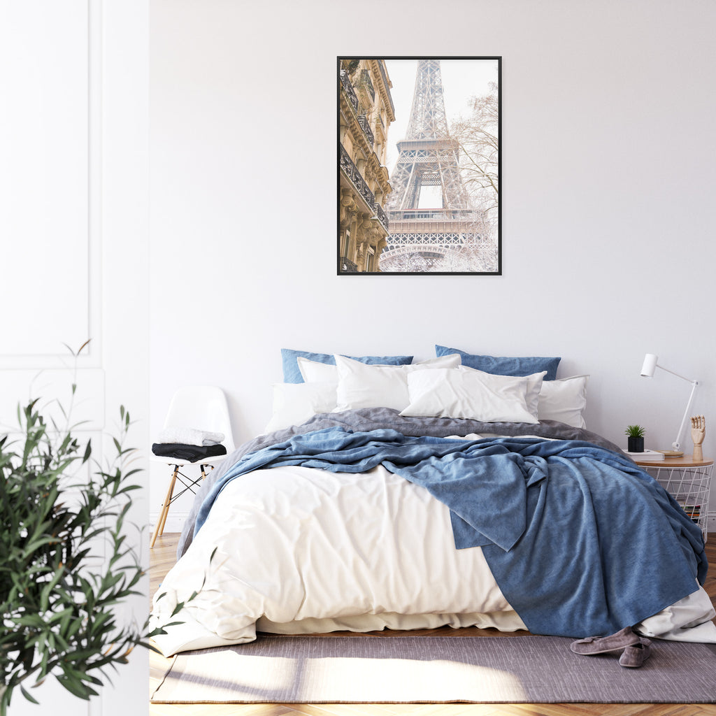 Plakat Wieża Eiffla W Paryżu Zimą Rama Aluminiowa Kolor Czarny