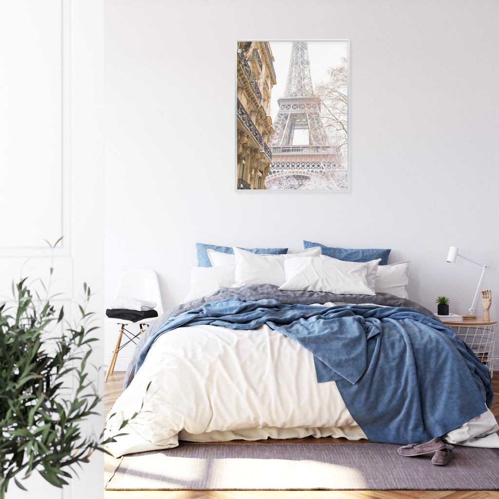 Plakat Wieża Eiffla W Paryżu Zimą Rama Aluminiowa Kolor Czarny