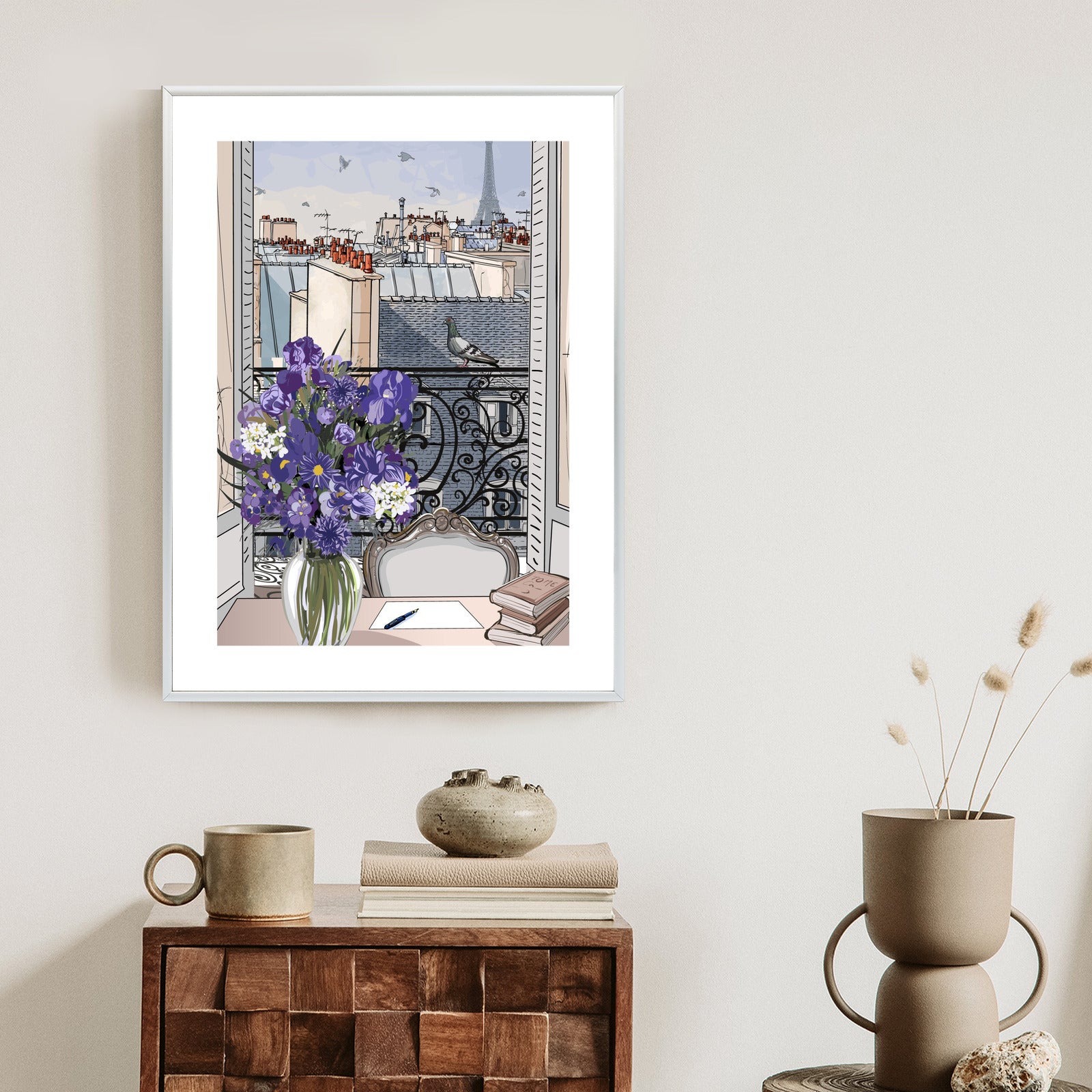 Plakat Dachy Paryża - Rysunek Rama Aluminiowa Kolor Czarny