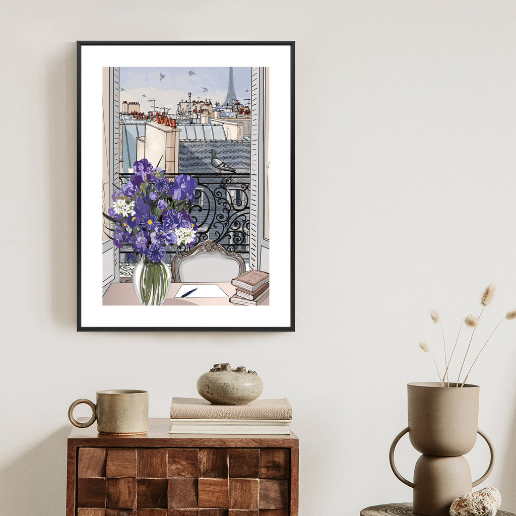Plakat Dachy Paryża - Rysunek Rama Aluminiowa Kolor Czarny