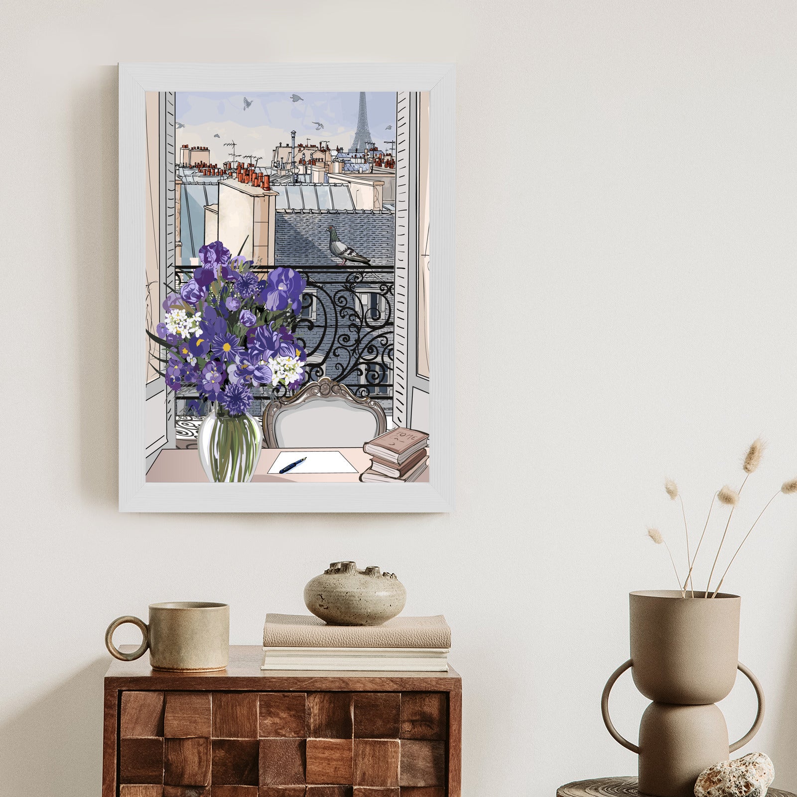 Plakat Dachy Paryża - Rysunek Rama Aluminiowa Kolor Czarny