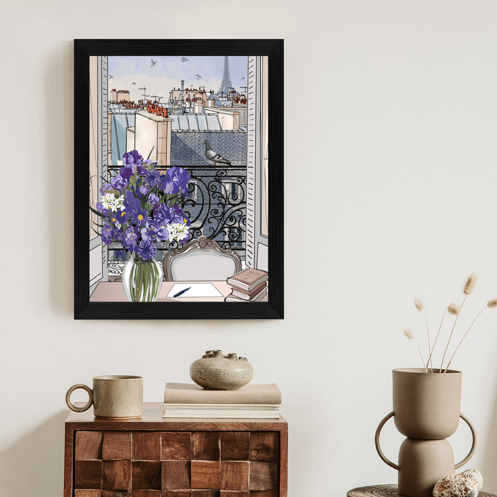 Plakat Dachy Paryża - Rysunek Rama Aluminiowa Kolor Czarny