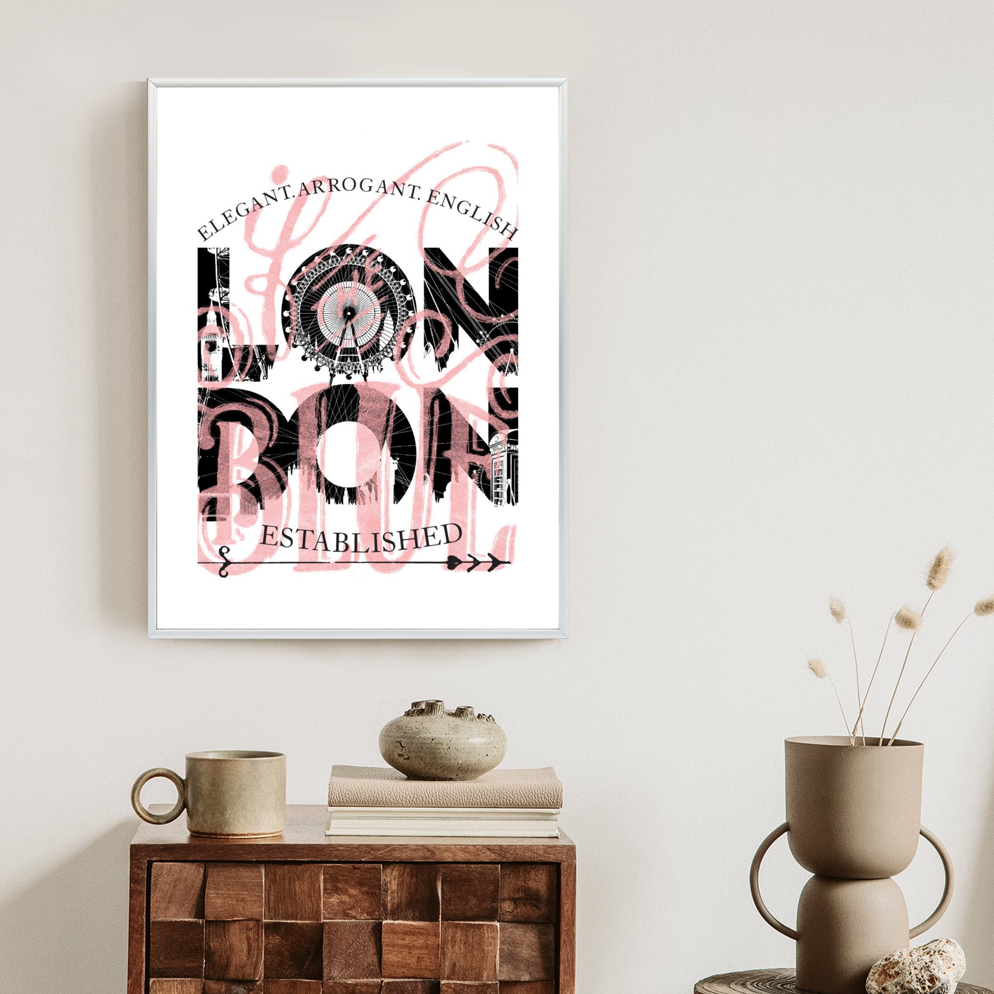 Plakat Londyn Typografia Na Białym Tle Rama Aluminiowa Kolor Czarny