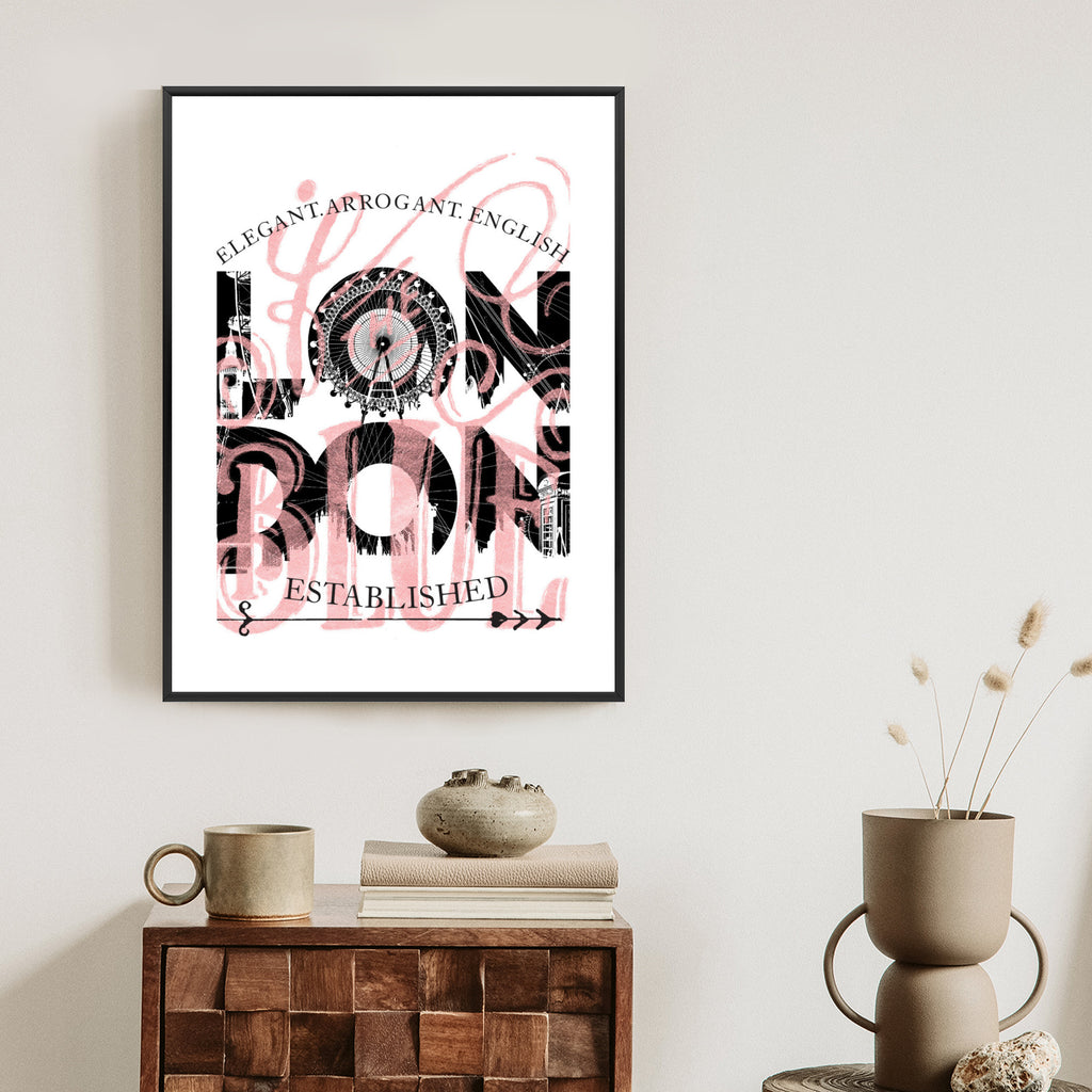 Plakat Londyn Typografia Na Białym Tle Rama Aluminiowa Kolor Czarny