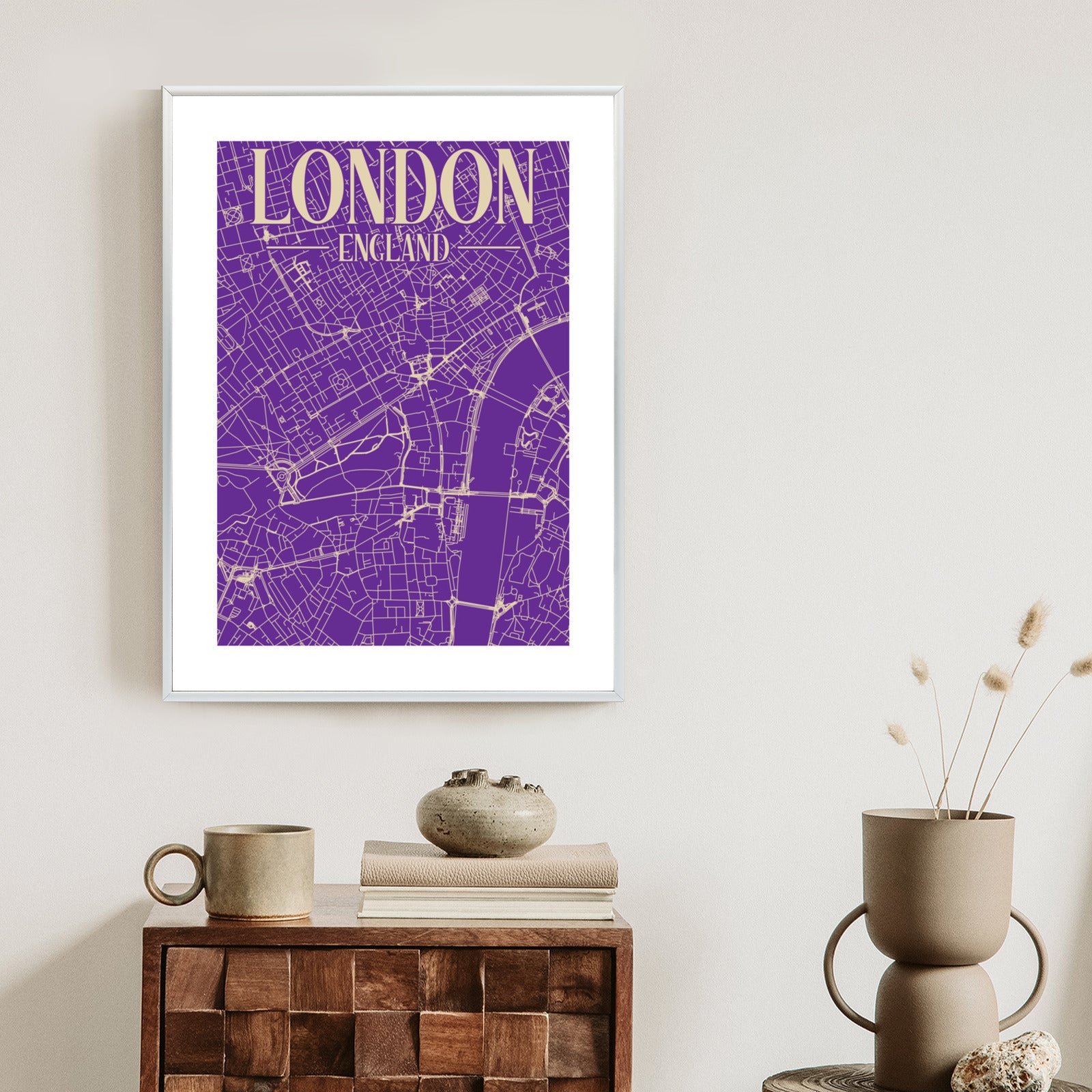 Plakat Centrum Londynu Na Fioletowej Mapie Rama Aluminiowa Kolor Czarny