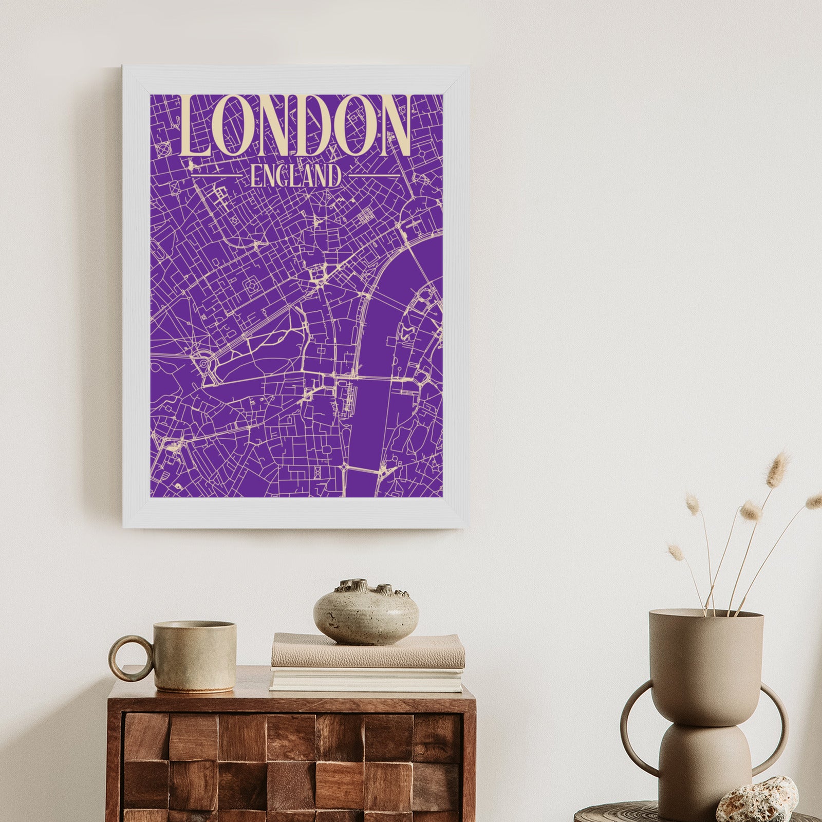 Plakat Centrum Londynu Na Fioletowej Mapie Rama Aluminiowa Kolor Czarny