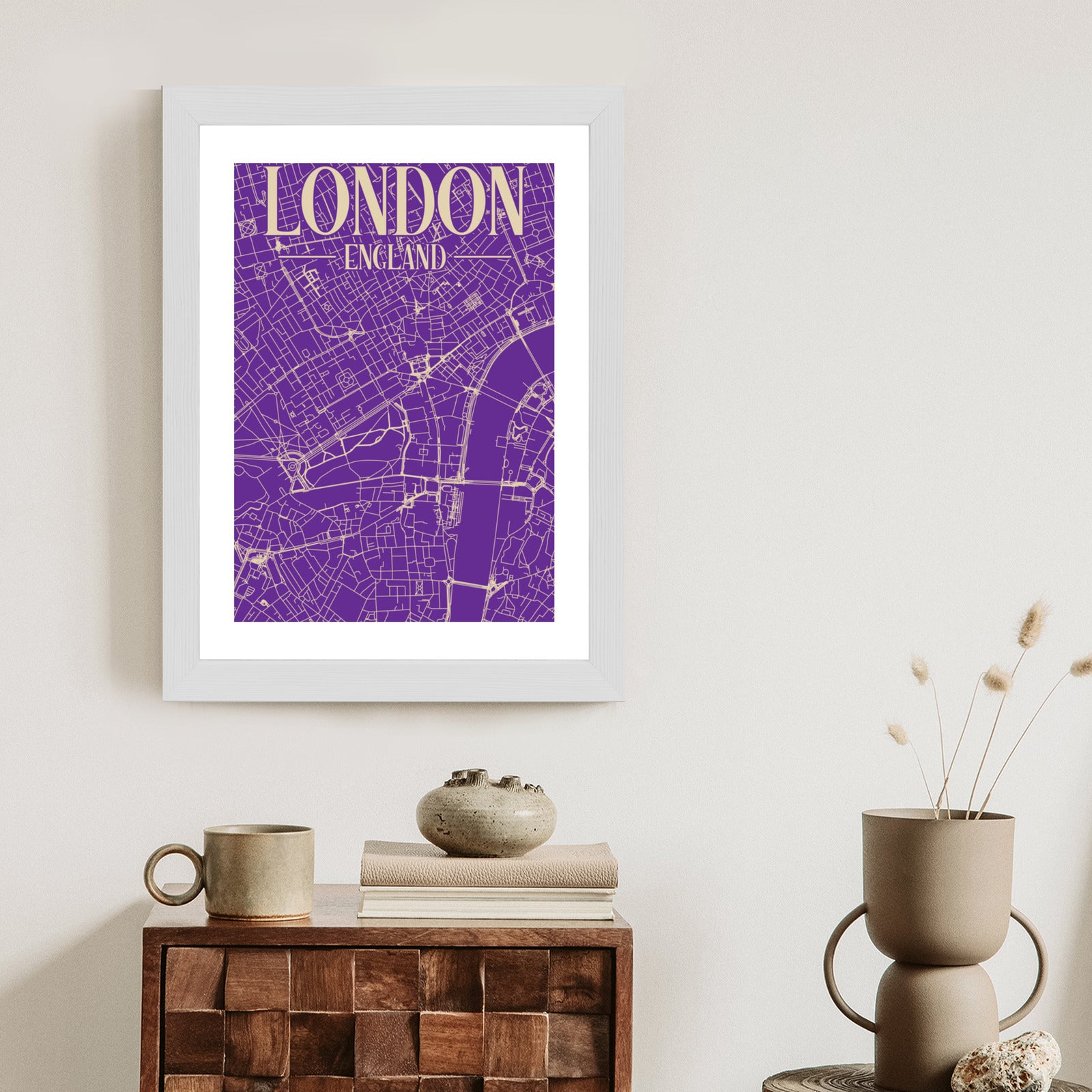 Plakat Centrum Londynu Na Fioletowej Mapie Rama Aluminiowa Kolor Czarny
