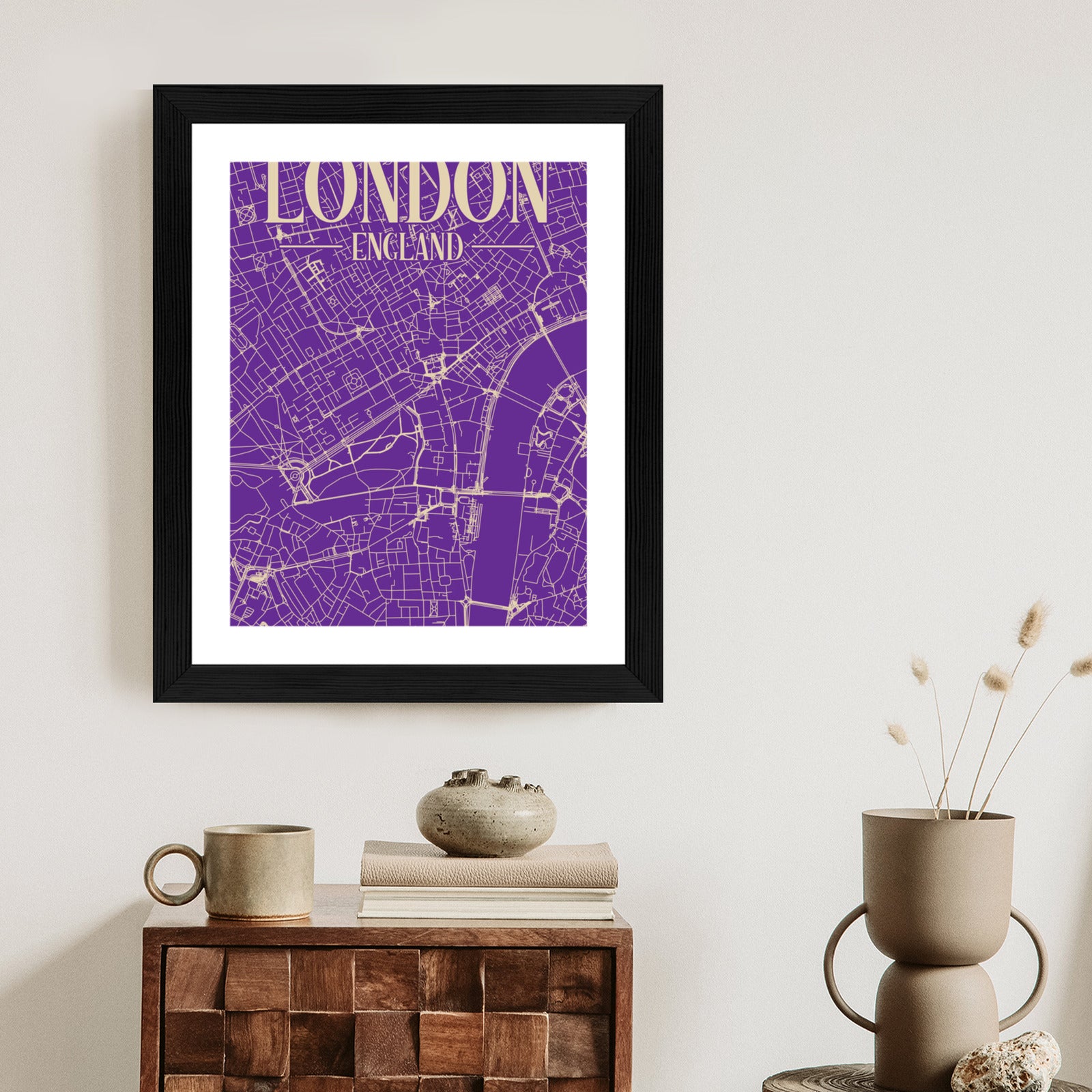 Plakat Centrum Londynu Na Fioletowej Mapie Rama Aluminiowa Kolor Czarny