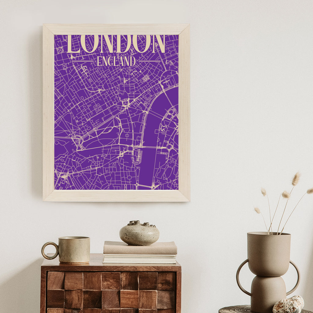 Plakat Centrum Londynu Na Fioletowej Mapie Rama Aluminiowa Kolor Czarny