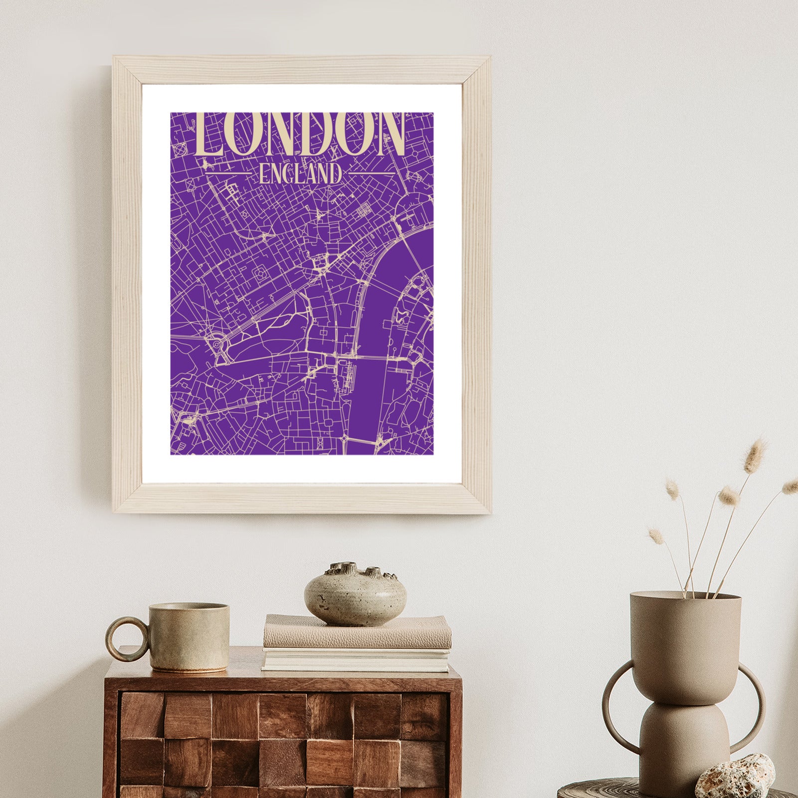 Plakat Centrum Londynu Na Fioletowej Mapie Rama Aluminiowa Kolor Czarny