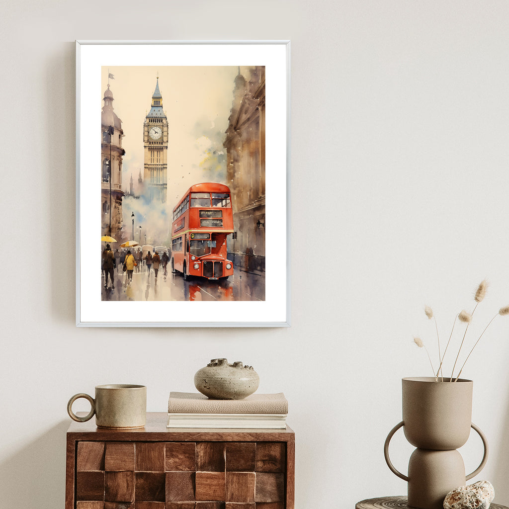 Plakat Czerwony Autobus I Big Ben W Londynie Akwarela Rama Aluminiowa Kolor Czarny