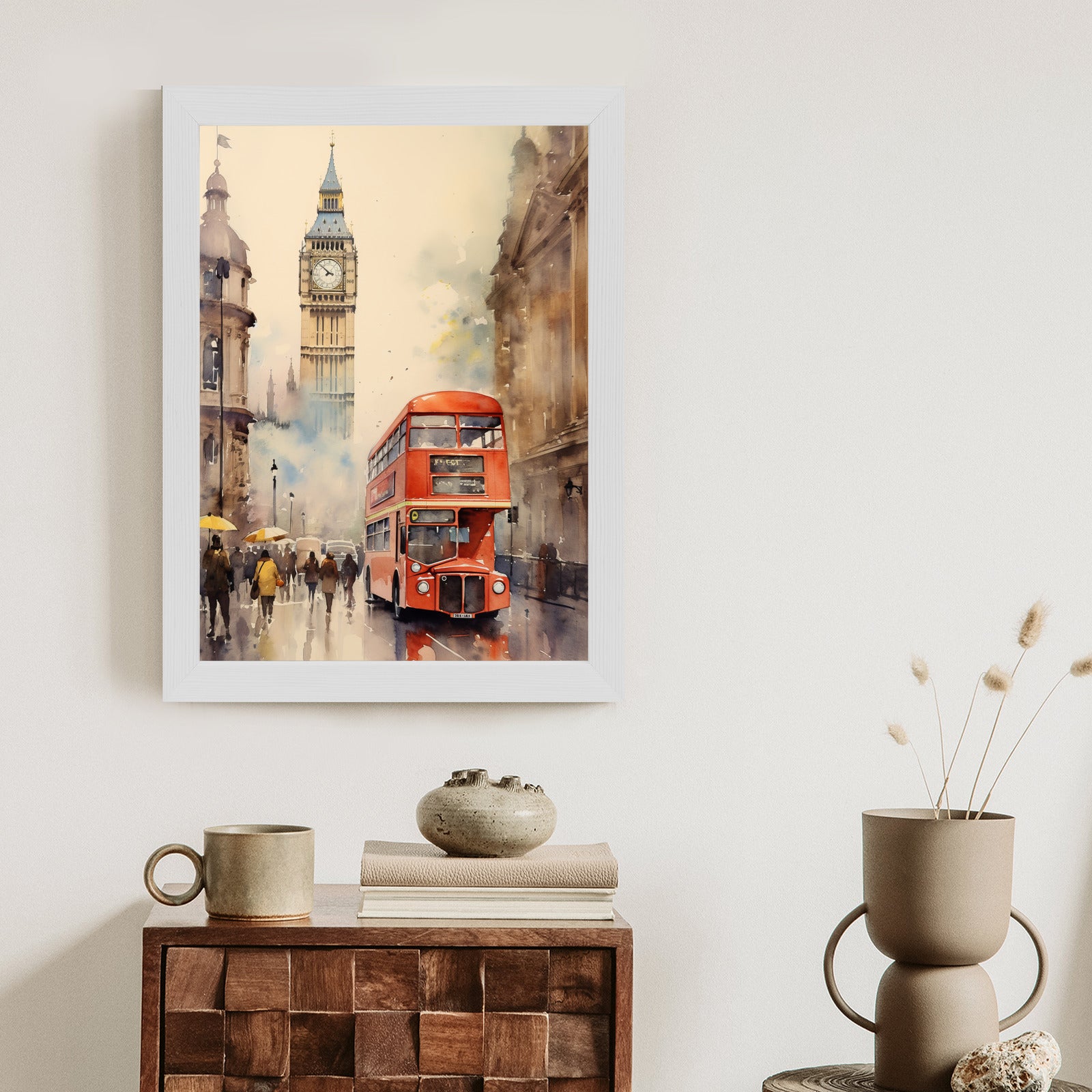 Plakat Czerwony Autobus I Big Ben W Londynie Akwarela Rama Aluminiowa Kolor Czarny