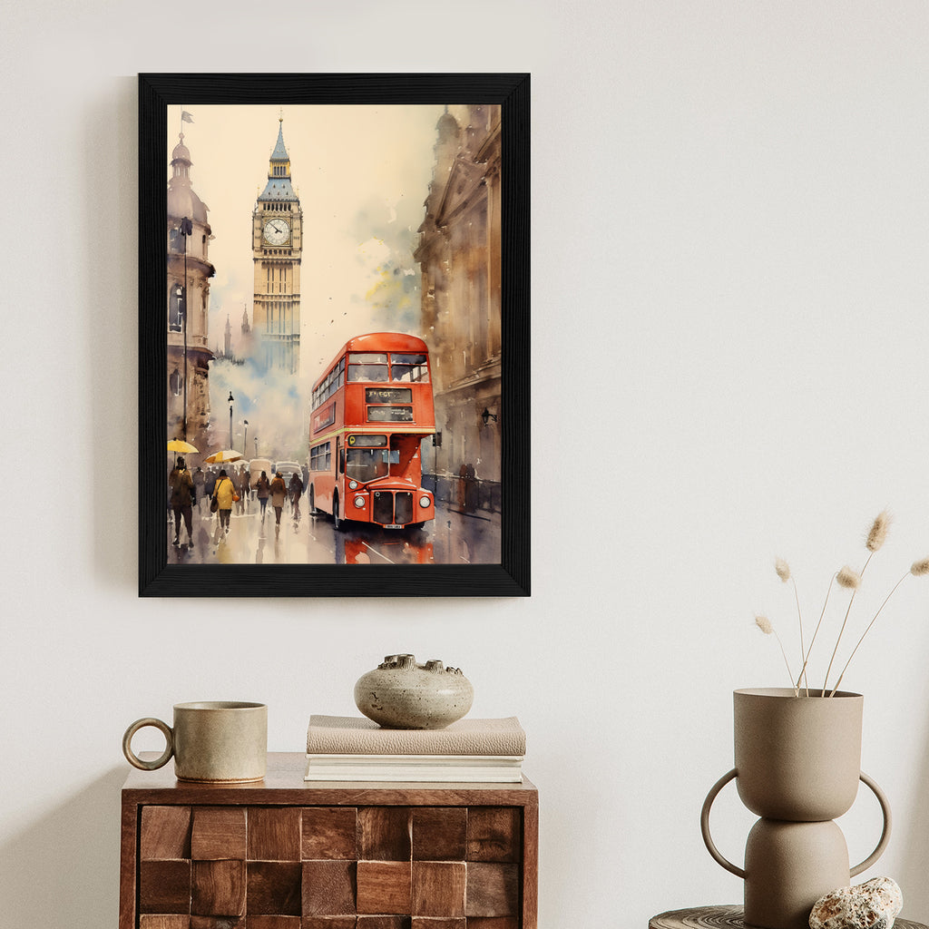 Plakat Czerwony Autobus I Big Ben W Londynie Akwarela Rama Aluminiowa Kolor Czarny