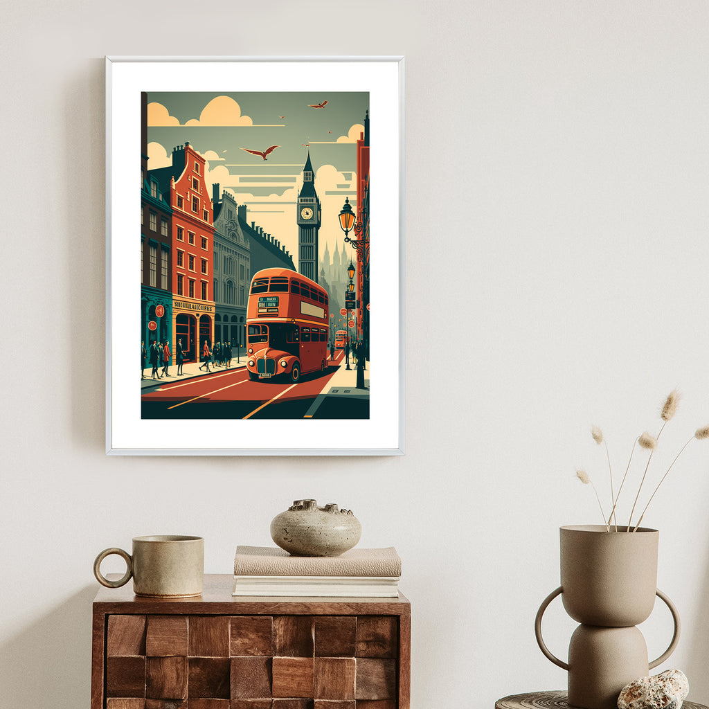 Plakat Londyński Autobus Na Ulicy Miasta Rama Aluminiowa Kolor Czarny
