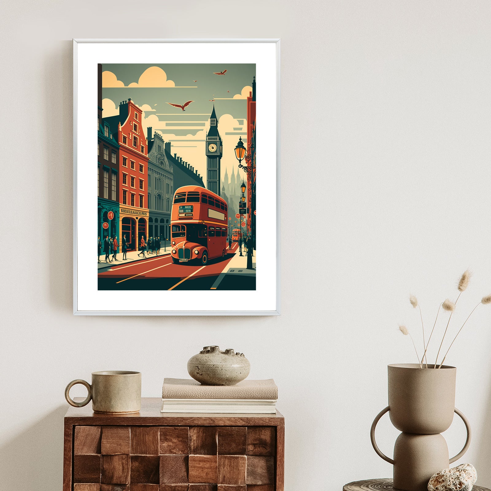 Plakat Londyński Autobus Na Ulicy Miasta Rama Aluminiowa Kolor Czarny