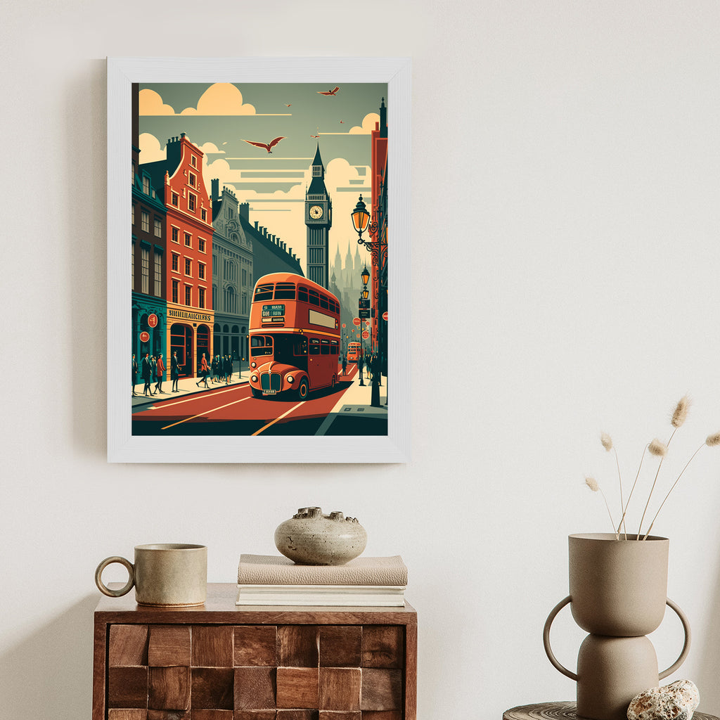 Plakat Londyński Autobus Na Ulicy Miasta Rama Aluminiowa Kolor Czarny