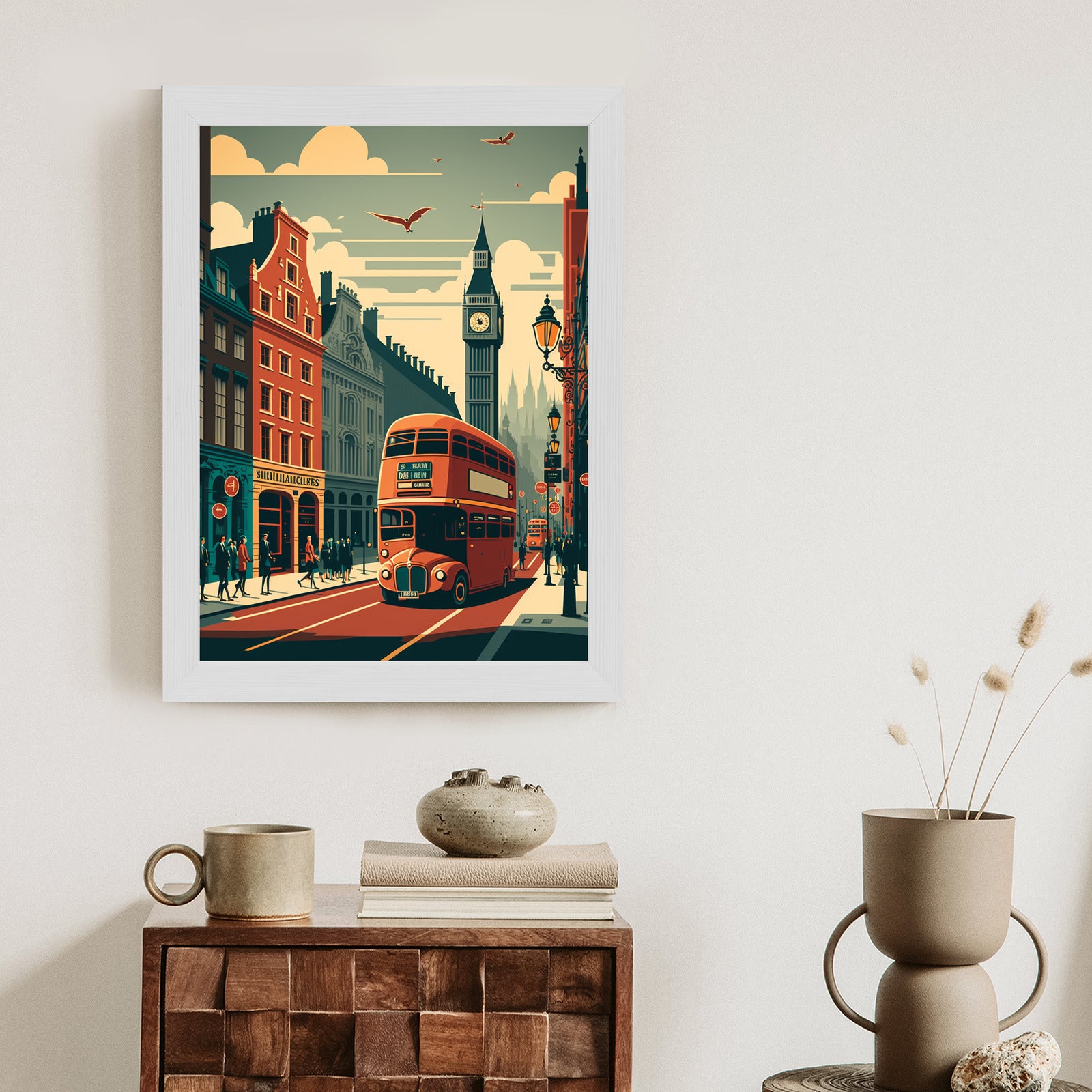 Plakat Londyński Autobus Na Ulicy Miasta Rama Aluminiowa Kolor Czarny