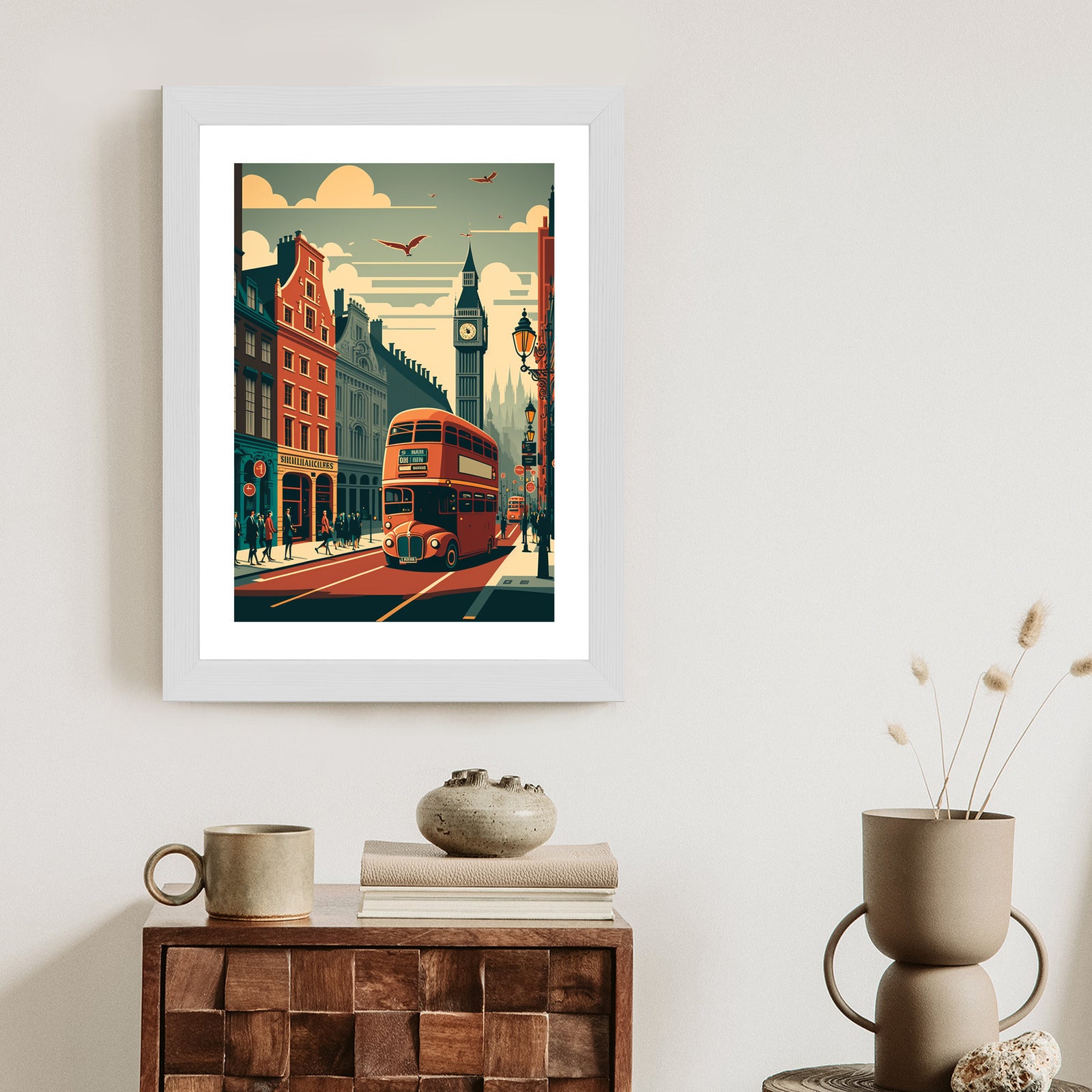 Plakat Londyński Autobus Na Ulicy Miasta Rama Aluminiowa Kolor Czarny