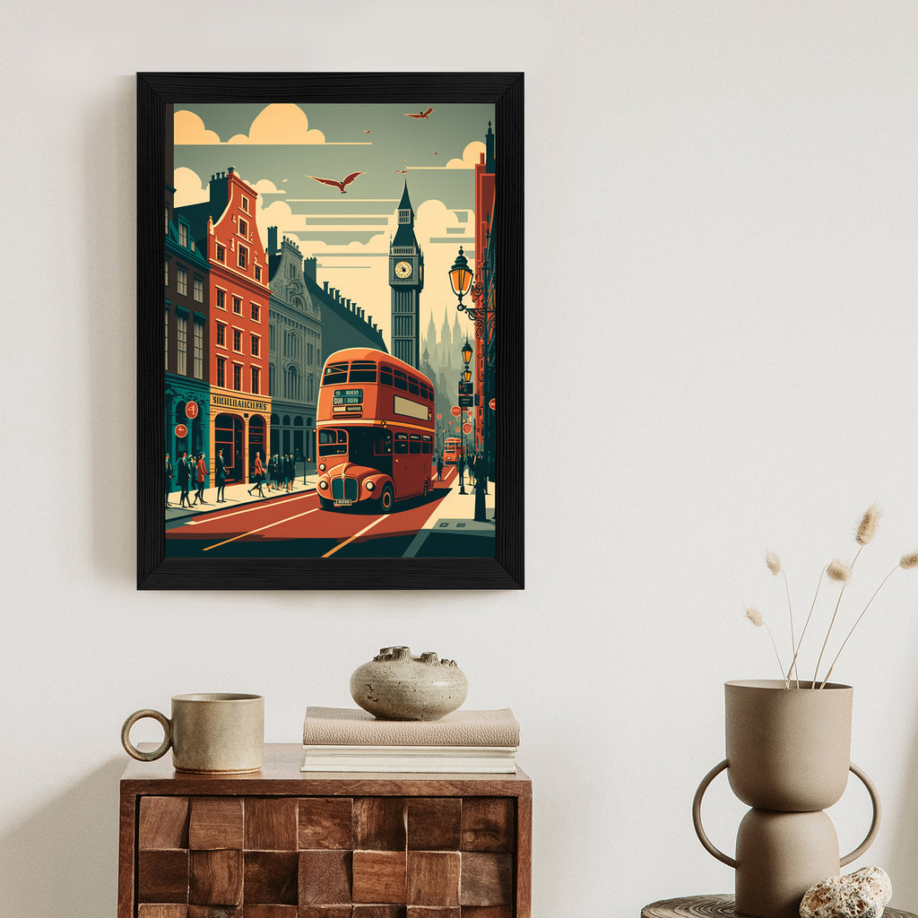 Plakat Londyński Autobus Na Ulicy Miasta Rama Aluminiowa Kolor Czarny